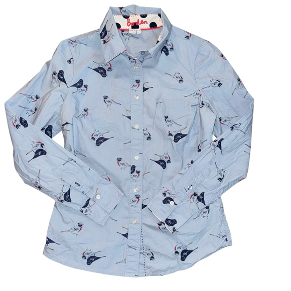 Boden Blue Pigeon Bird Print Button-Up Shirt US 4R collared - Picture 2 of 7